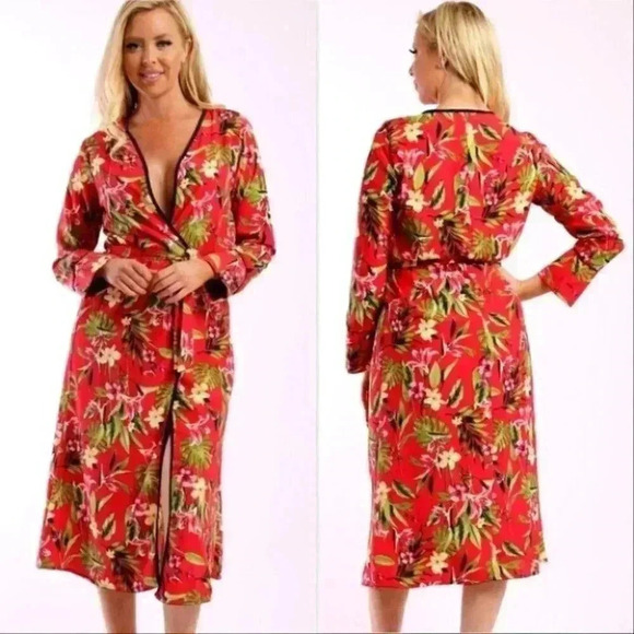 Tops - RED FLORAL DUSTER CARDIGAN